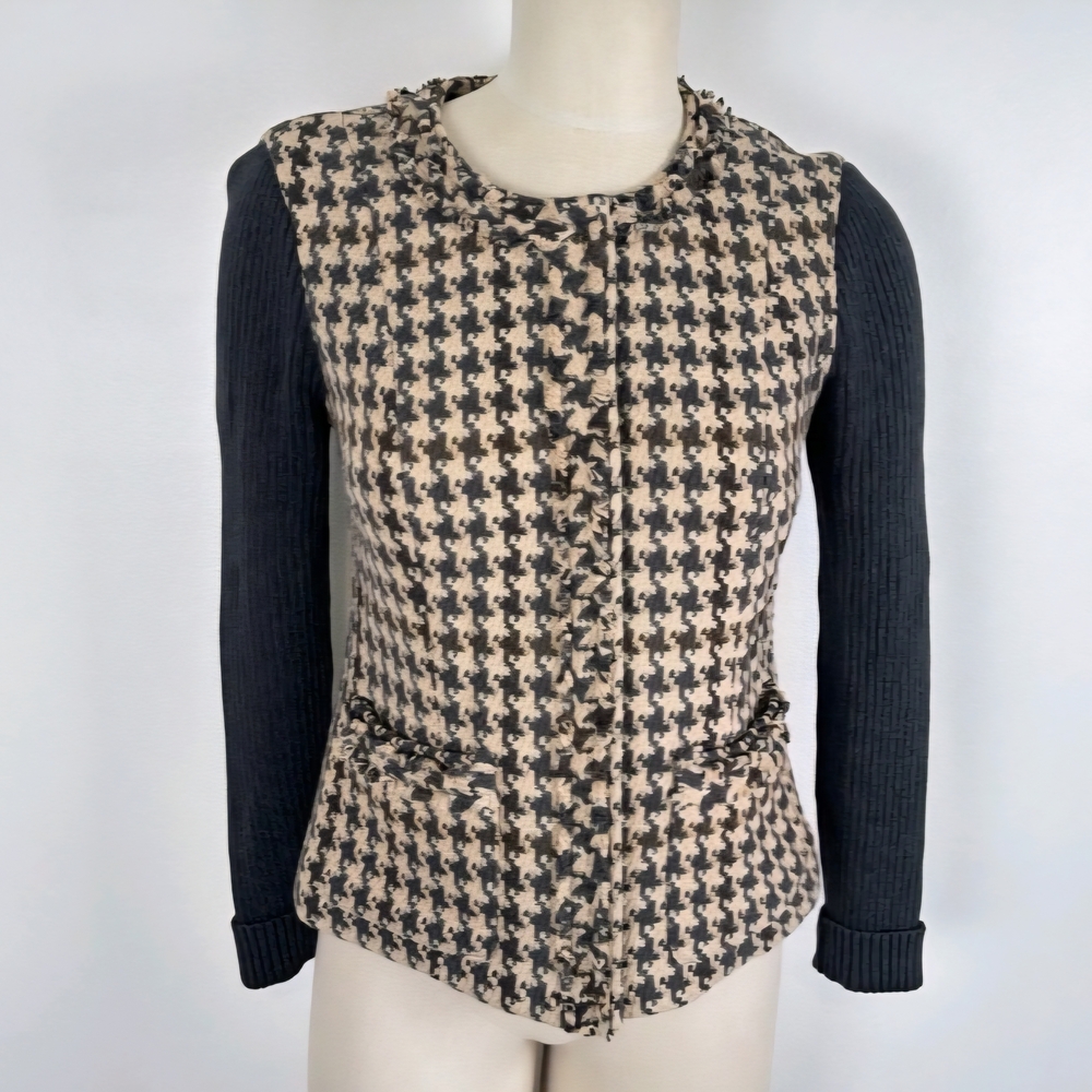 Cabi Houndstooth The Mixer Jacket Detachable faux Fur Collar‎ Size 12 #978